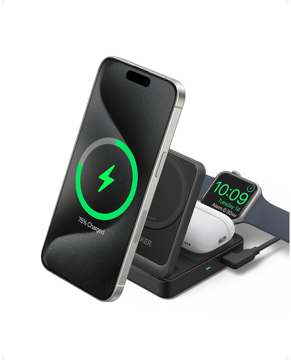 Anker B2557311 chargeur d'appareils mobiles Écouteurs, Casque, Smartphone, Smartwatch Noir Secteur Recharge sans fil Charge rapi