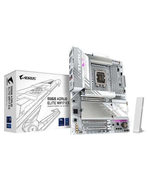 GIGABYTE B860 AORUS ELITE WIFI7 ICE Carte mère - Processeurs Intel Core Ultra, VRM 14+1+2+1 phases, jusqu'à 9200MHz DDR5, 1xPCIe