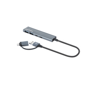Manhattan 181075 hub & concentrateur USB 3.2 Gen 1 (3.1 Gen 1) Type-A + Type-C 5000 Mbit/s Gris