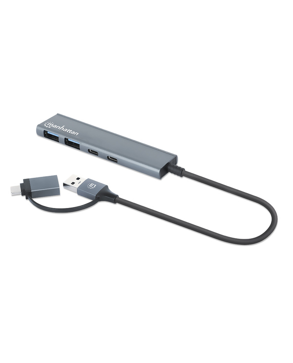 Manhattan 181075 hub & concentrateur USB 3.2 Gen 1 (3.1 Gen 1) Type-A + Type-C 5000 Mbit/s Gris
