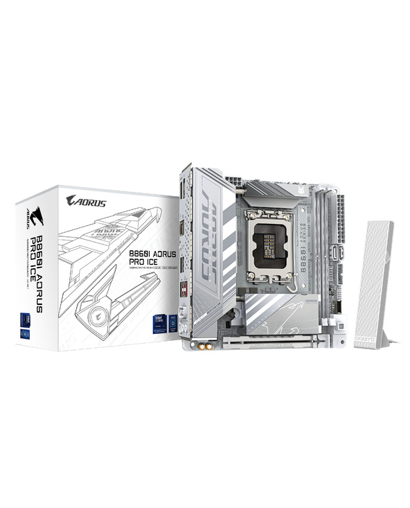GIGABYTE B860I AORUS PRO ICE Carte mère - Processeurs Intel Core Ultra, VRM 8+1+2+1 phases, jusqu'à 9200MHz DDR5, 1xPCIe 5.0 + 1