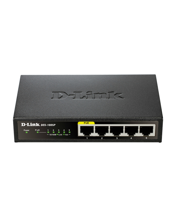 D-Link DES-1005P Non-géré L2 Fast Ethernet (10/100) Connexion Ethernet, supportant l'alimentation via ce port (PoE) Noir