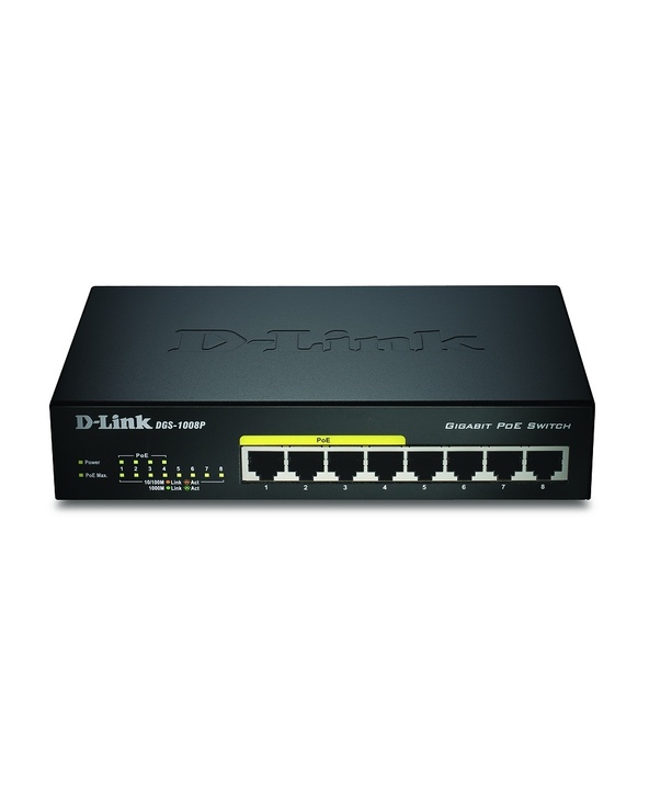 D-Link DGS-1008P/E commutateur réseau Non-géré L2 Connexion Ethernet, supportant l'alimentation via ce port (PoE) Noir
