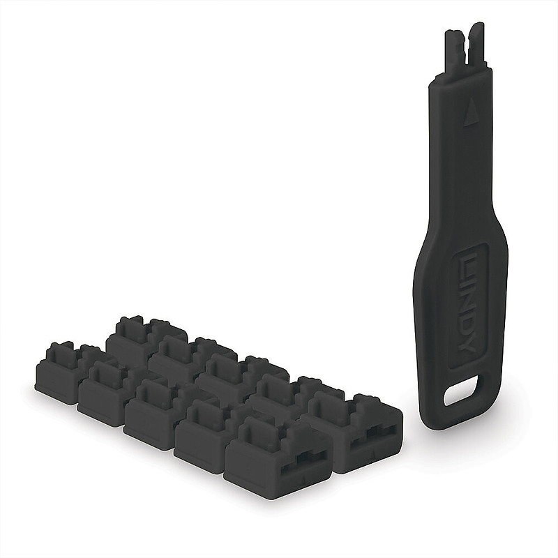 Lindy 47891 bloqueur de port Bloqueur de port + clé RJ-45 Noir Acrylonitrile-Butadiène-Styrène (ABS) 10 pièce(s)