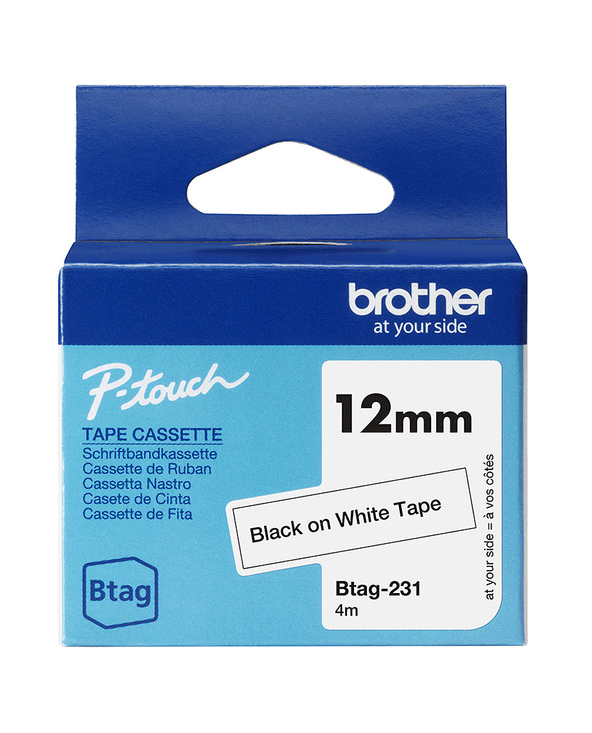 Brother BTAG-231 - Ruban adhésif – noir sur blanc, 12 mm de large, non laminé
