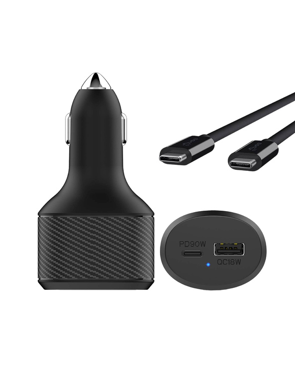 DLH CHARGEUR VOITURE ALLUME CIGARE USB-C 90W POWER DELIVERY POUR ORDINATEUR PORTABLE + USB-A 18W QC 3.0