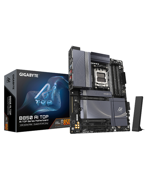 GIGABYTE B850 AI TOP Carte Mère - Processeurs AMD Ryzen Série 9000, 16+2+2 phases VRM numériques, jusqu'à 8600MHz DDR5 (OC), 2xP