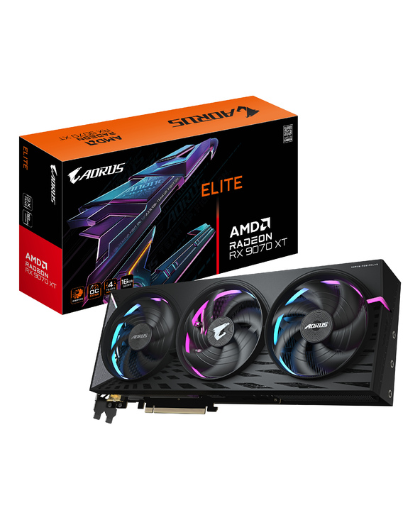 GIGABYTE AORUS Radeon RX 9070 XT ELITE 16G Carte Graphique - 16 Go GDDR6, 256 bits, PCI-E 5.0, 3100 MHz Fréquence du Cœur, 2 x D