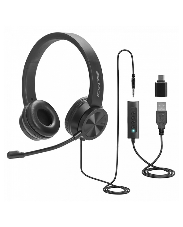 ADVANCE MIC-U750 écouteur/casque Avec fil Arceau Bureau/Centre d'appels USB Type-C / USB Type-A Noir