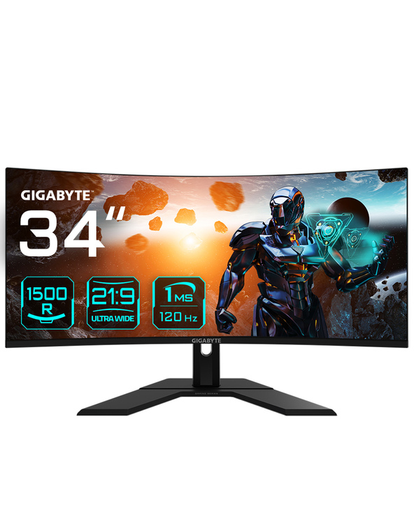 GIGABYTE GS34WQC 34" MONITEUR DE JEU INCURVÉ WQHD - 3440 X 1440, 120HZ, 1MS, 300 CD/M², FREESYNC PREMIUM, PRÊT POUR HDR, HDMI 2.