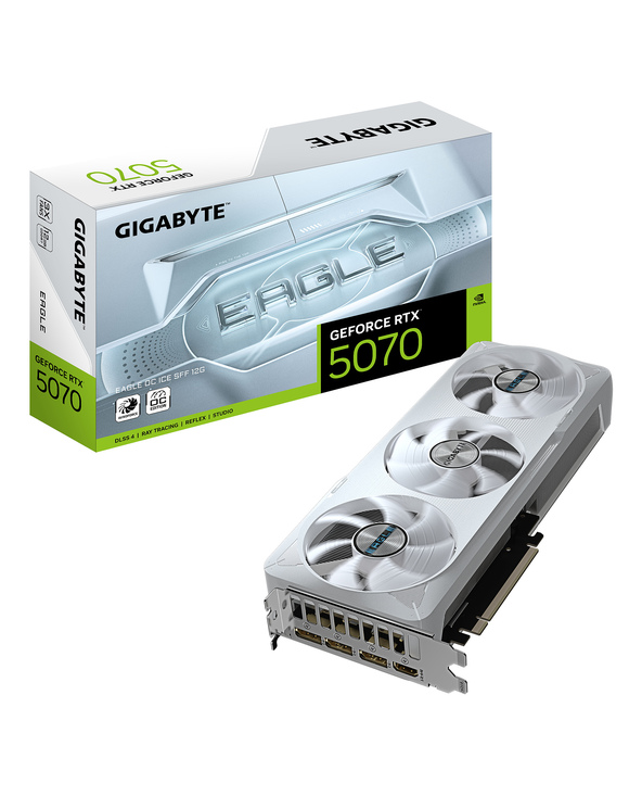 GIGABYTE GeForce RTX 5070 EAGLE OC ICE SFF 12G Carte Graphique - 12 Go GDDR7, 192 bits, PCI-E 5.0, 2587 MHz Core Clock, 3 x DP 2