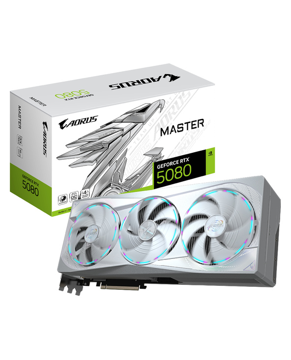 GIGABYTE AORUS GeForce RTX 5080 MASTER ICE 16G Carte Graphique - 16 Go GDDR7, 256 bits, PCI-E 5.0, 2805MHz Core Clock, 3 x DP 2.
