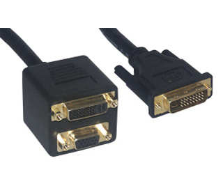 MCL Adapteur EN Cable DVI-I M / HD15 FM + DVI-I FM câble DVI 0,2 m Noir