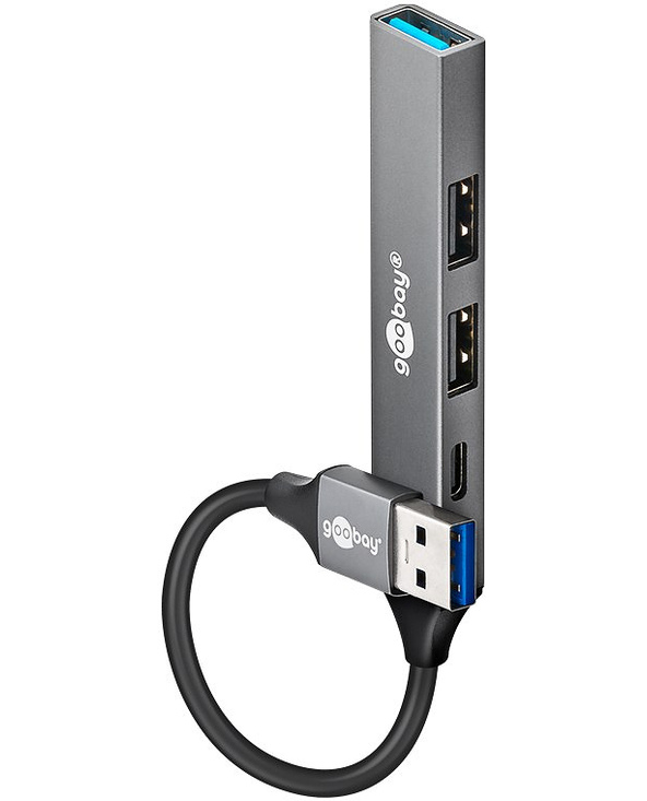 Goobay 74458 hub & concentrateur USB 3.2 Gen 1 (3.1 Gen 1) Type-A 5000 Mbit/s Gris clair