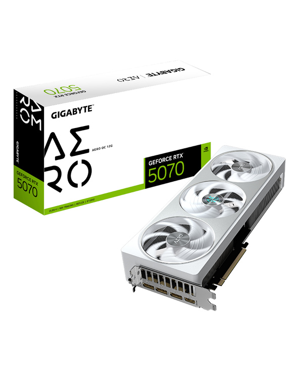 GIGABYTE GeForce RTX 5070 AERO OC 12G Carte Graphique - 12 Go GDDR7, 192 bits, PCI-E 5.0, 2625 MHz Core Clock, 3 x DP 2.1a, 1 x