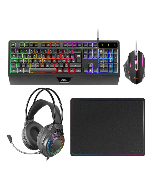 Mars Gaming MCP124PRO clavier Souris incluse Jouer USB AZERTY Français Noir