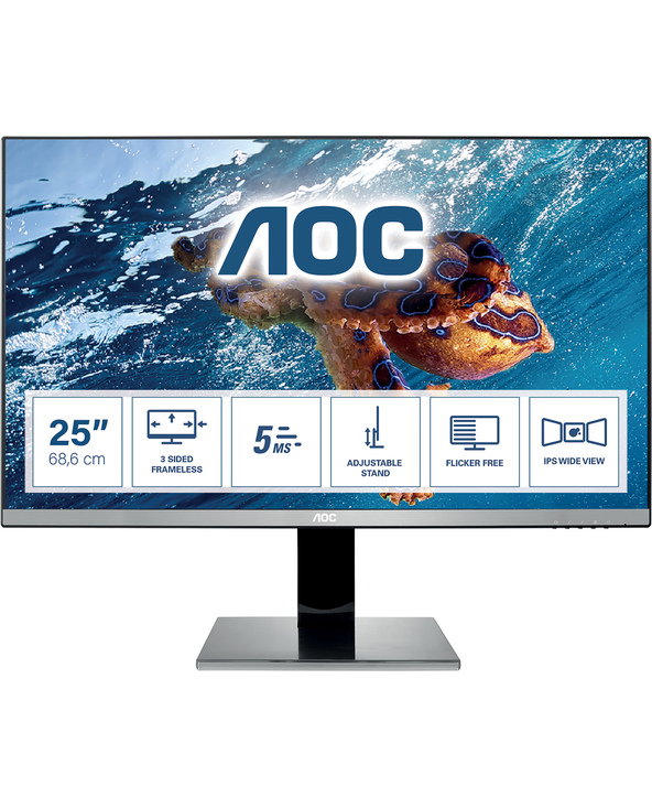 AOC Q2577PWQ 25" LED Quad HD 5 ms Noir, Argent