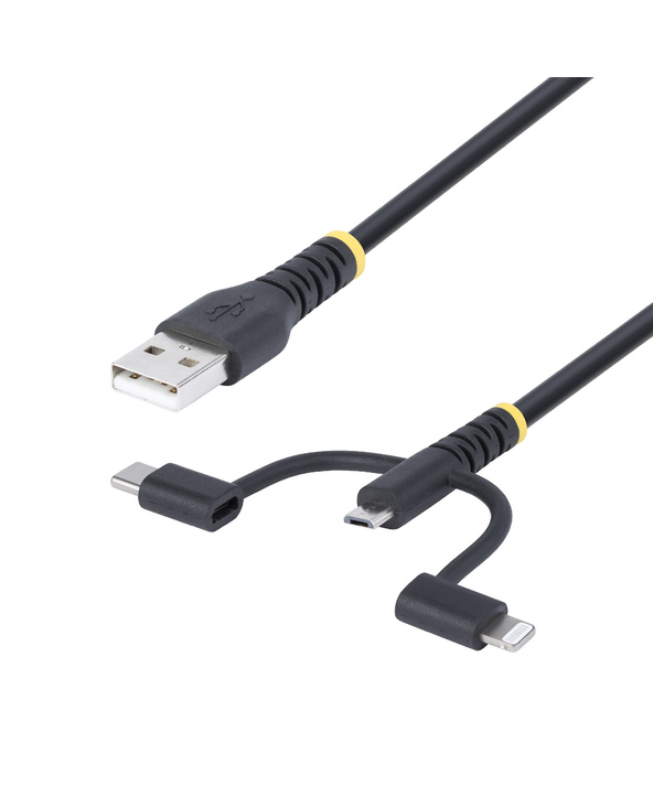 StarTech.com Câble de Charge USB de 1m Robuste, USB vers Lightning/Micro-USB/USB-C, Certifié Apple MFi, Gaine en Aramide, Cordon