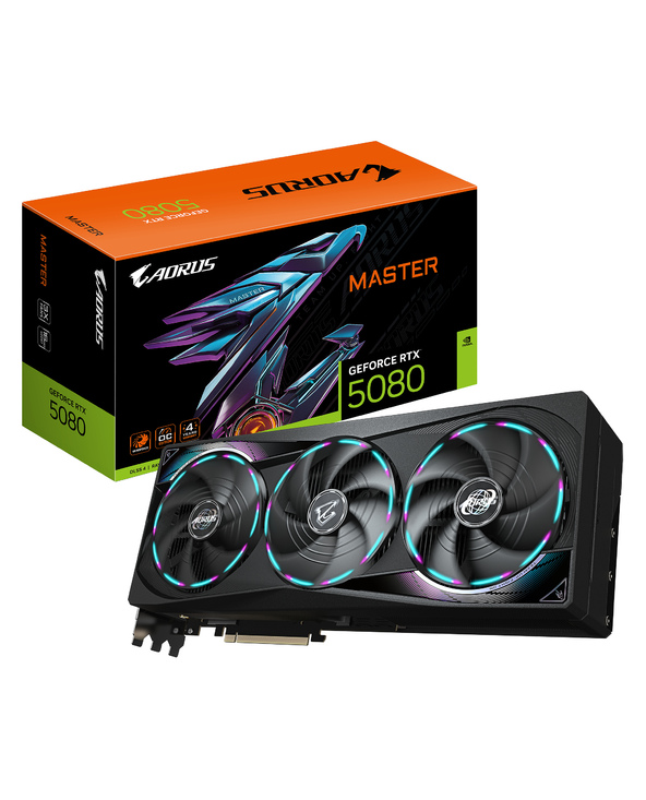 GIGABYTE AORUS GeForce RTX 5080 MASTER 16G Carte Graphique - 16GB GDDR7, 256 bits, PCI-E 5.0, 2805MHz Core Clock, 3 x DisplayPor