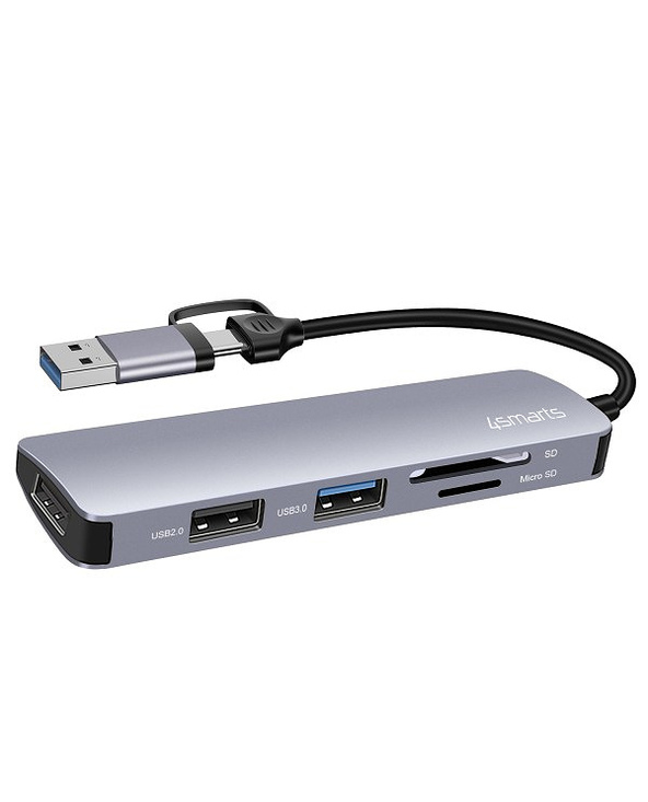 4smarts 469630 station d'accueil Avec fil USB 3.2 Gen 1 (3.1 Gen 1) Type-A + Type-C Gris
