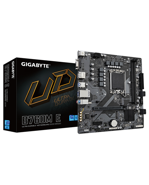 GIGABYTE B760M E Carte mère - Compatible avec les processeurs Intel Core 14ᵉ génération, VRM 6+1+1 phases, jusqu'à 7200 MHz DDR5