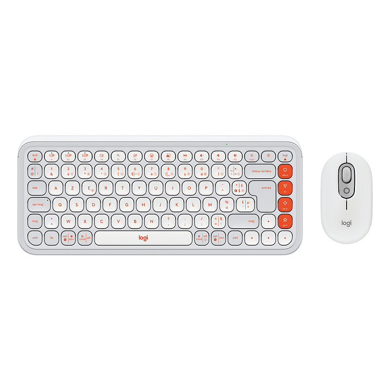 Logitech 920-013110 clavier Souris incluse Universel Bluetooth AZERTY Français Orange, Blanc