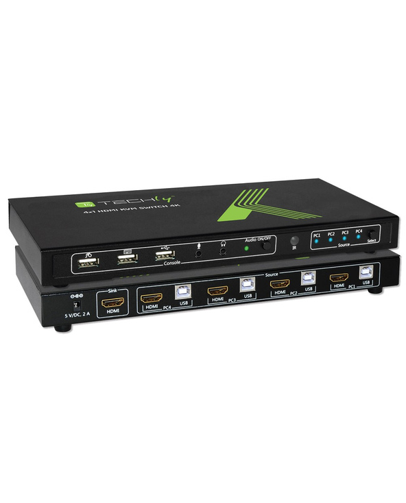 Techly 4x1 USB HDMI KVM Switch 4Kx2K IDATA KVM-HDMI4U commutateur écran, clavier et souris Noir