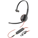 POLY Micro-casque Blackwire 3215 monaural USB-C + connexion 3,5 mm + adaptateur USB-C/A