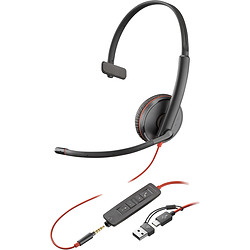 POLY Micro-casque Blackwire 3215 monaural USB-C + connexion 3,5 mm + adaptateur USB-C/A