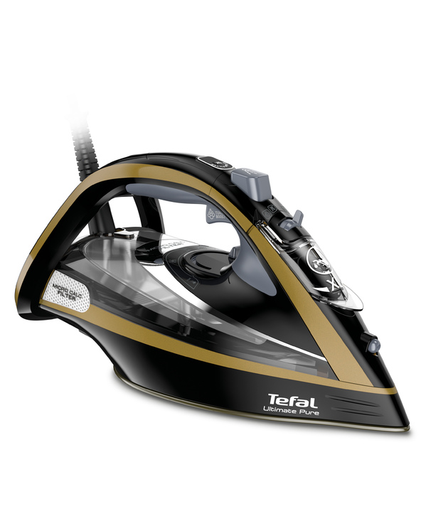 Tefal Ultimate Pure FV9847E0 fer à repasser Fer à repasser à sec ou à vapeur Semelle Durilium Airglide 3200 W Noir, Or