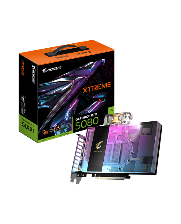 GIGABYTE AORUS GeForce RTX 5080 XTREME WATERFORCE WB 16G Carte Graphique - 16 Go GDDR7, 256 bits, PCI-E 5.0, 2805MHz Core Clock,
