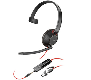 POLY Micro-casque monaural USB-C Blackwire 5210 + prise 3,5 mm + adaptateur USB-C/A (lot)