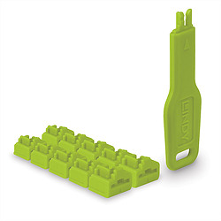 Lindy 47894 bloqueur de port Bloqueur de port + clé RJ-45 Vert Acrylonitrile-Butadiène-Styrène (ABS) 10 pièce(s)