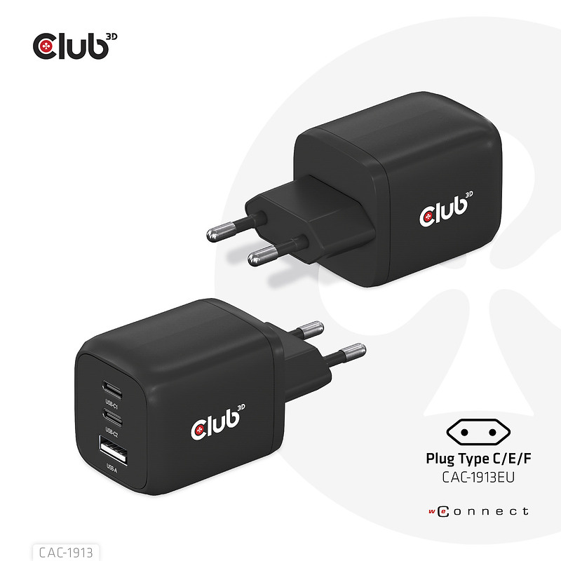 CLUB3D CAC-1913 chargeur d'appareils mobiles Téléphone portable, Ordinateur portable, Smartphone, Universel Noir Secteur Charge 
