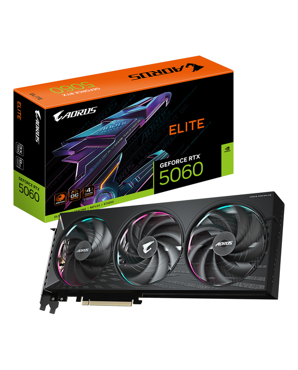 GIGABYTE AORUS GeForce RTX 5060 ELITE 8G Carte Graphique - 8GB GDDR7, 128bit, PCI-E 5.0, 2722 MHz Fréquence du cœur, 3 x Display