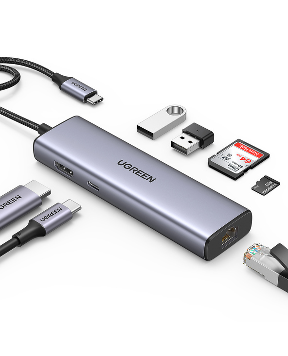 Ugreen USB-C to 2*USB3.0+HDMI+RJ 45+SD&TF+PD port Hub