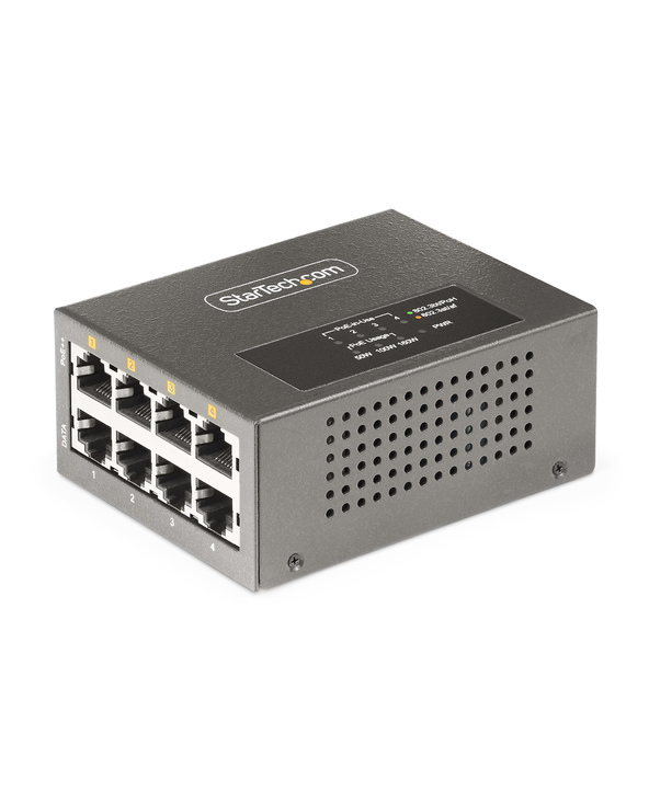 StarTech.com Injecteur PoE++ Multi-Gigabit à 4 Ports, Ethernet 5/2.5/1G (NBASE-T), PoE/PoE+/PoE++ (802.3af/802.3at/802.3bt), Pui