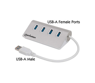 Manhattan 163767 hub & concentrateur USB 3.2 Gen 1 (3.1 Gen 1) Type-A 5000 Mbit/s Aluminium, Blanc