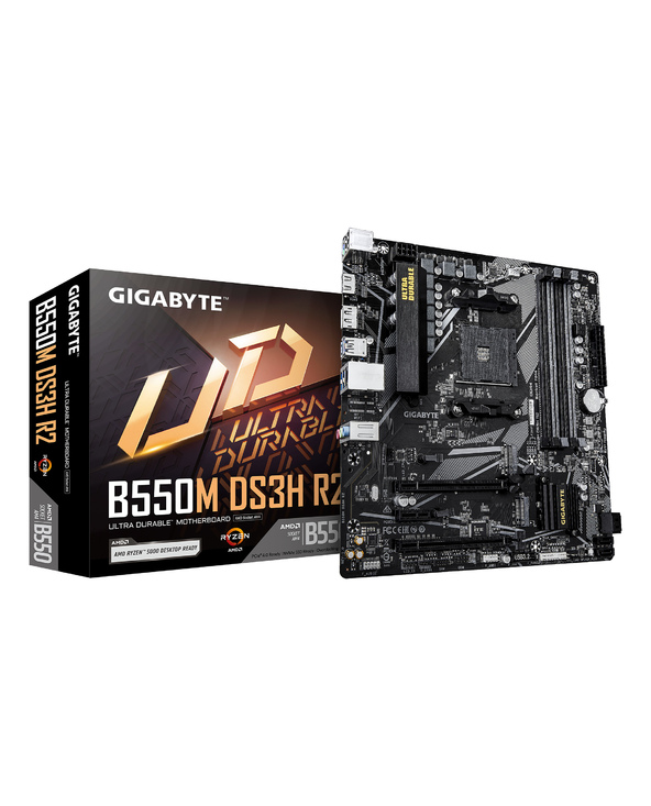GIGABYTE B550M DS3H R2 Carte mère - Processeurs AMD Ryzen 5000, VRM 5+3 phases, jusqu'à 4733 MHz DDR4 (O.C.), 1x M.2 PCIe 4.0 + 