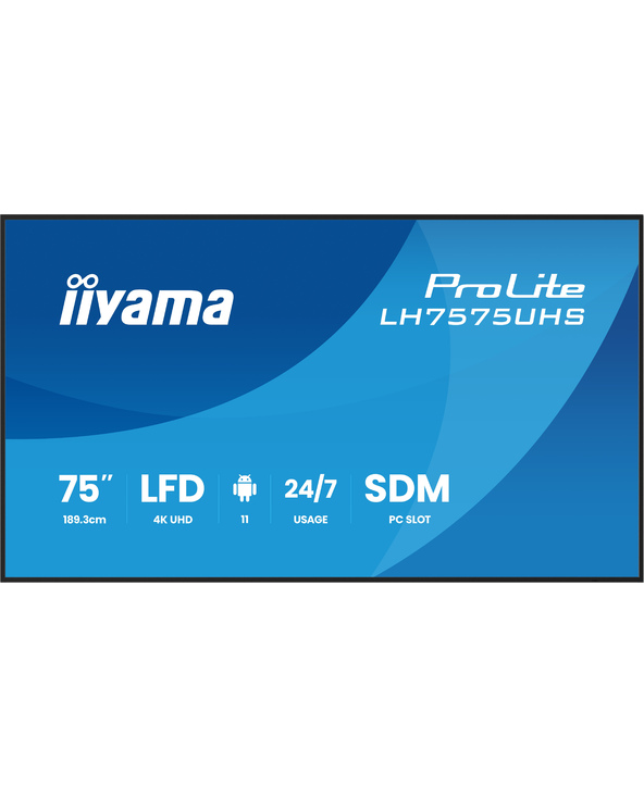 iiyama LH7575UHS-B2AG Écran d'affichage dynamique Écran plat de signalisation numérique 190,5 cm (75") LCD Wifi 500 cd/m² 4K Ult
