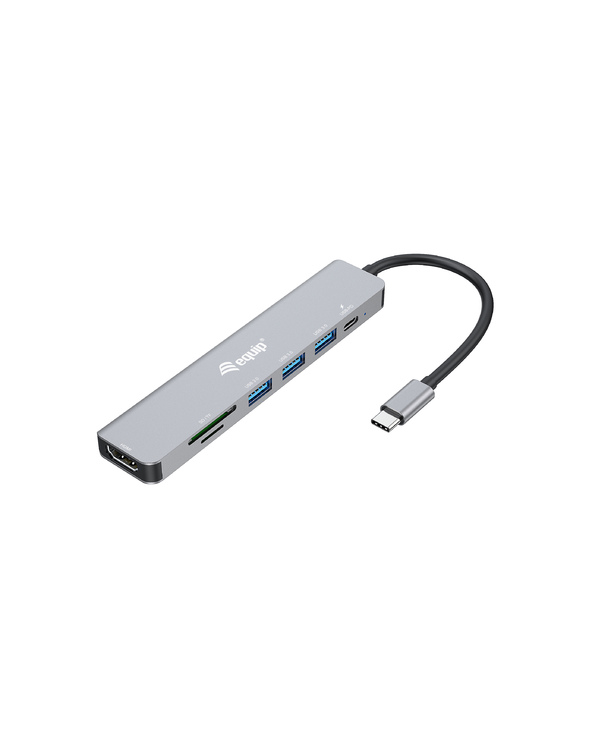 Equip 133494 Adaptateur multifonction USB-C 7 en 1, HDMI 4K/60Hz, USB 3.2 Gen1 x 3 , TF/MICRO SD, 100W USB PD