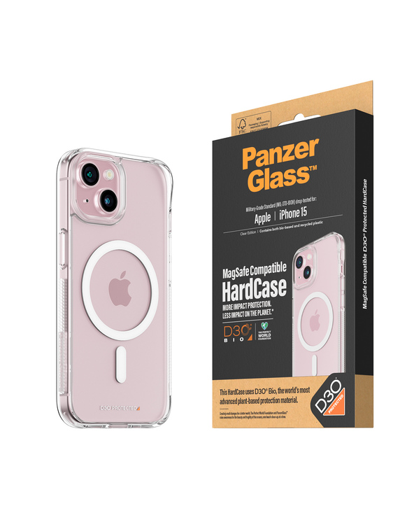 PanzerGlass  HardCase Transparent w. White MagSafe & D3O iPhone 15 coque de protection pour téléphones portables Housse