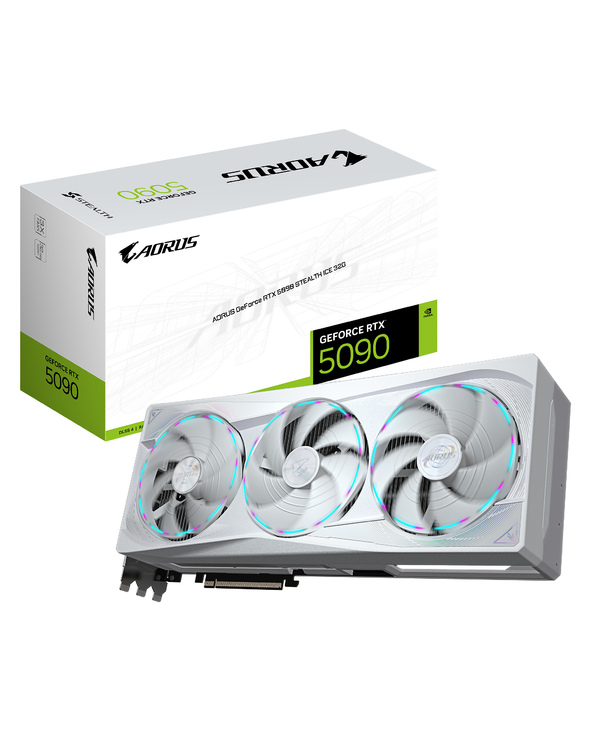 GIGABYTE AORUS GeForce RTX 5090 STEALTH ICE 32G Carte Graphique - 32GB GDDR7, 512bit, PCI-E 5.0, 2655MHz Fréquence du cœur, 3 x 