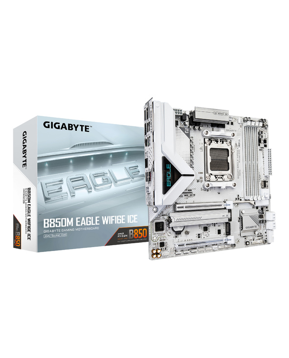 GIGABYTE B850M EAGLE WIFI6E ICE Carte Mère – Processeurs AMD Ryzen série 9000, VRM numérique 8+2+2 phases, jusqu’à 8200 MHz DDR5