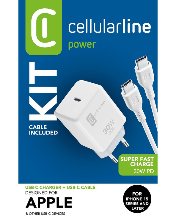Cellularline USB-C CHARGER KIT USB-C 30W Kit chargeur USB-C 30W - iPhone 15 series