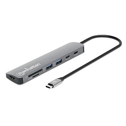 Manhattan 190442 station d'accueil Avec fil USB 3.2 Gen 1 (3.1 Gen 1) Type-C Gris