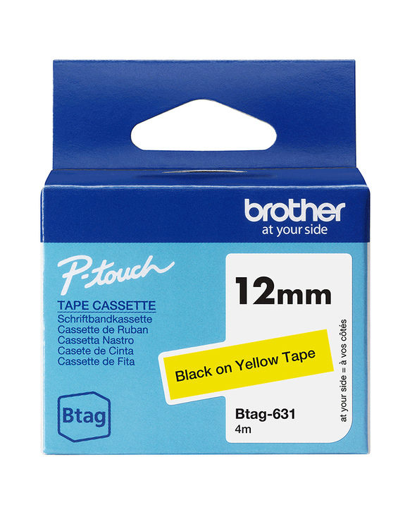 Brother Btag-631 - Ruban adhésif noir sur jaune, 12 mm de large, non laminé