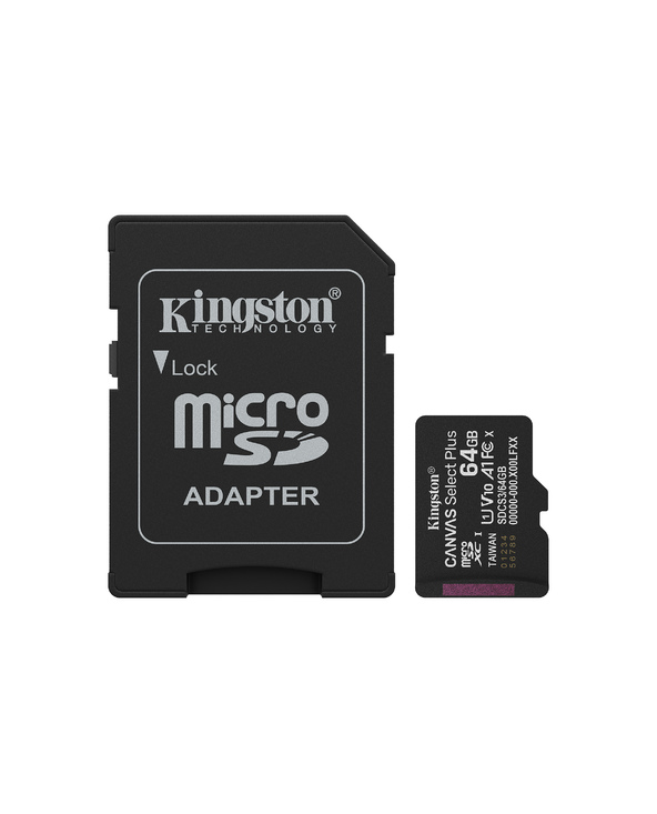Kingston Technology 64GB microSDXC Canvas Select Plus Gen3 100MB/s A1 (Adaptateur SD inclus)
