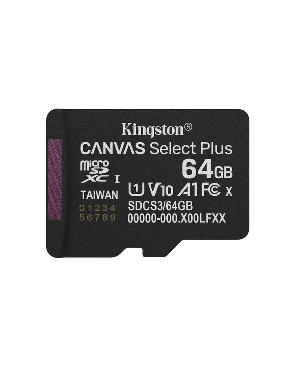 Kingston Technology 64GB micSDXC Canvas Select Plus Gen3 100R A1 (Adaptateur SD non inclus)
