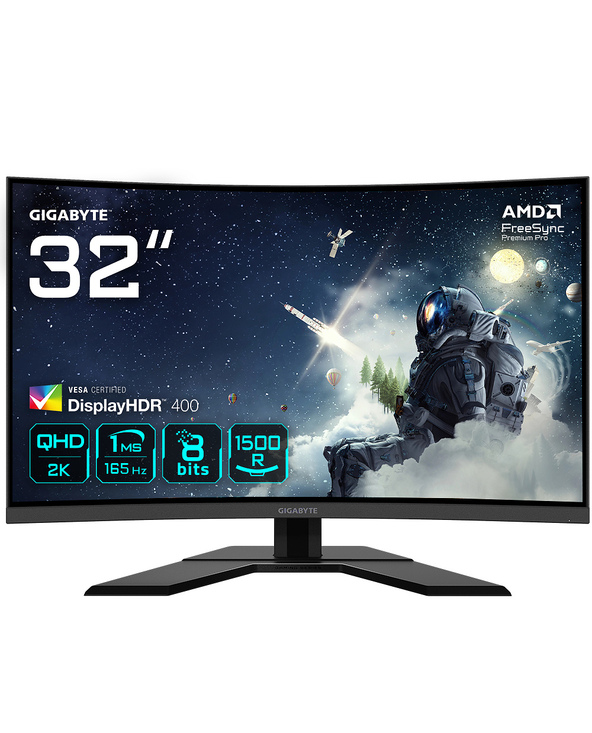 GIGABYTE G32QC A MONITEUR DE JEU INCURVÉ 31,5" QHD - 2560 X 1440, 1500R, 165HZ, 1MS, 350 CD/M², FREESYNC PREMIUM PRO, DISPLAY HD